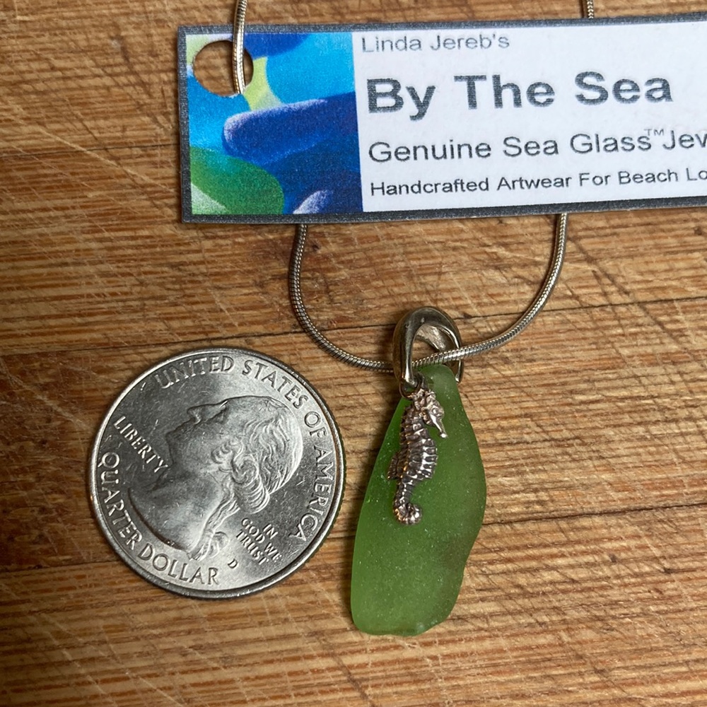 NWT Sterling Sea Horse Sea Glass Pendent